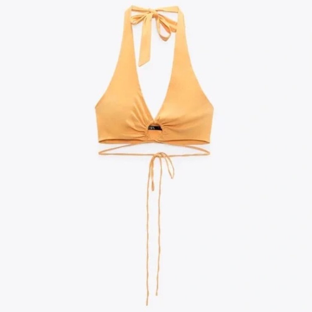 Mustard Yellow Halter Wrap Crop Top Zara